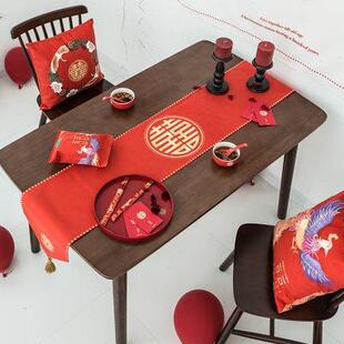 轻奢喜事餐桌桌旗布艺绒布桌旗防水防烫茶几桌旗布电视柜桌旗茶艺