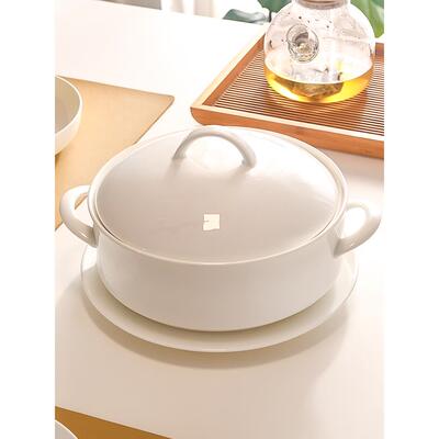 隆玫格骨瓷餐具汤碗双耳带盖白色大碗健康大号家用饭汤盆日式餐具