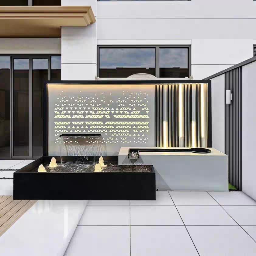 定制庭院现代不锈钢流水景墙别墅花园背景墙简约水幕墙影壁墙屏风