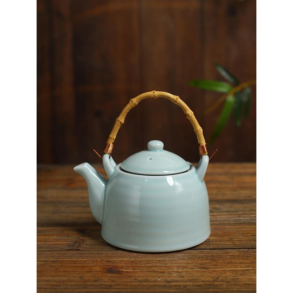 陶瓷泡茶壶中式青瓷家用大号提梁茶具现代简约单壶大容量办公1升