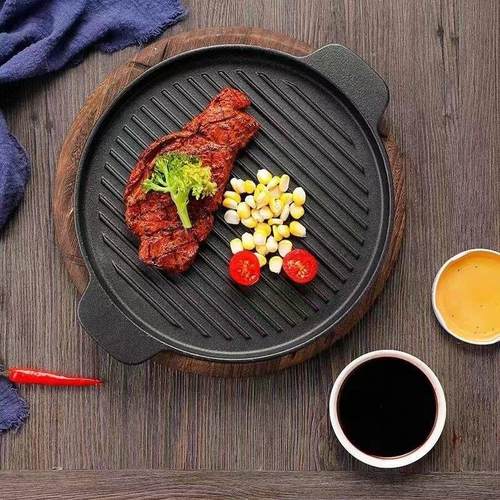 铁板烧盘户外烤盘铸铁锅韩式烤肉盘家用铸铁牛排盘烧烤盘牛排煎盘