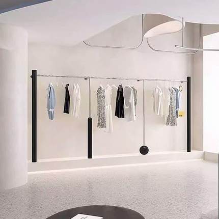 女装店铺货架服装店展示架上墙专卖店衣服陈列架不锈钢黑色挂衣架