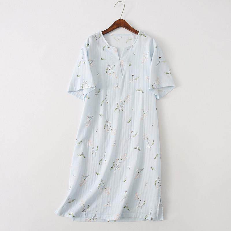 夏季全棉双层纱布日系素雅女士短袖睡裙睡衣家居裙纯棉棉麻家居服,女士内衣/男士内衣/家居服,睡衣/家居服套装,淘宝优惠券,粉丝福利购,淘宝优惠卷