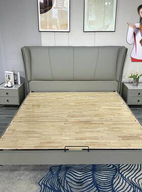 品牌意式轻奢北欧极简软床头层牛皮床现代简约网红软体床真皮橡木