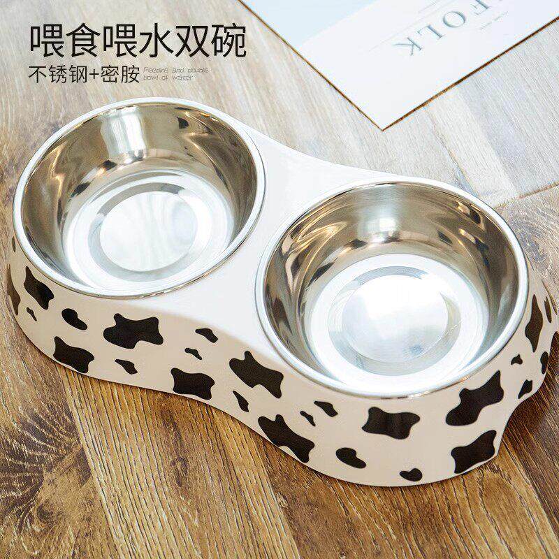 猫碗狗碗双碗一体不锈钢喂水喂食大号防滑猫盆狗盆防打翻宠物饭碗