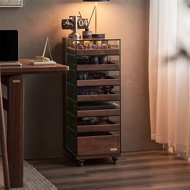 黑胡桃木可移动茶具首饰收纳柜实木茶具柜玻璃展示柜客厅沙发边几,住宅家具,家用陈列柜,淘宝优惠券,粉丝福利购,淘宝优惠卷