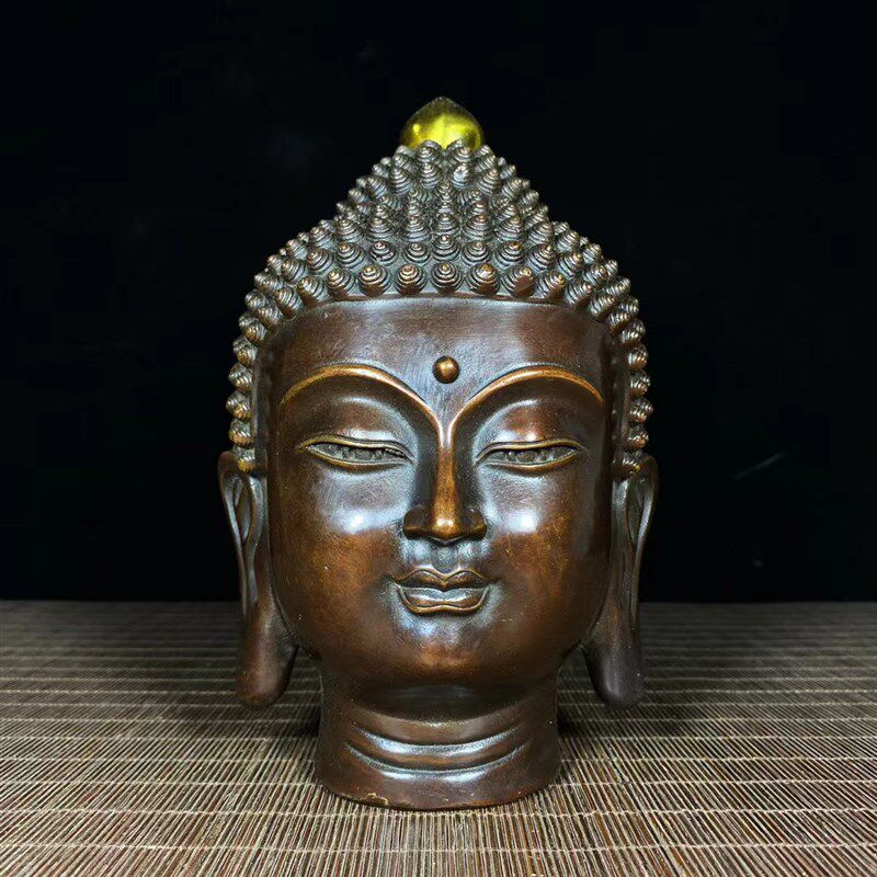 纯铜释迦摩尼佛头佛光普照佛头佛像客J厅办公室装饰品桌面摆件