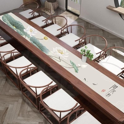 会议室桌布d长条桌旗中式禅意防水茶席茶桌茶几酒店办公大板茶旗