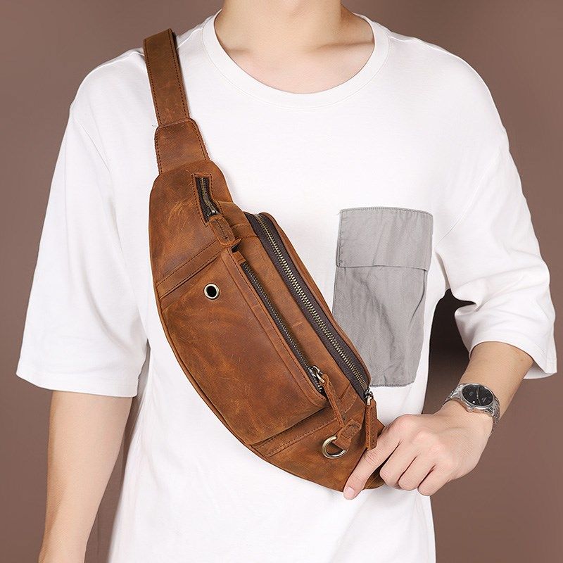 男士胸包真皮单肩斜挎包潮牌运动款疯马皮休闲牛皮摩托车骑行腰包,箱包皮具/热销女包/男包,男士包袋,淘宝优惠券,粉丝福利购,淘宝优惠卷