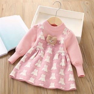 5岁 3洋派4宝宝可爱针织裙子1 女童毛衣裙秋冬款 2儿童假两件洋装