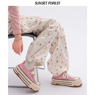 女经典 增高小白鞋 2024夏季 百搭休闲板鞋 子 新款 落日森林厚底帆布鞋