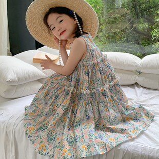 超仙裙子 吊带洋气薄款 女童碎花连衣裙儿童背心裙子夏季 小女孩夏装