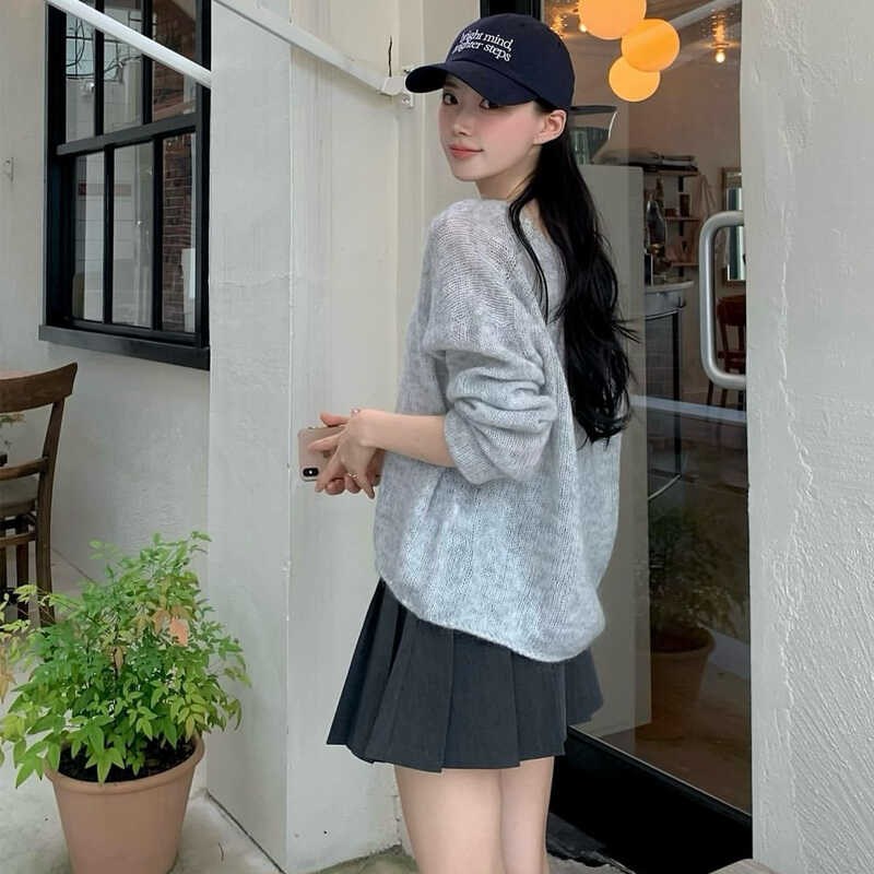 v领针织衫上衣女装设计感小众2024G春秋新款宽松慵懒风长袖毛衣潮