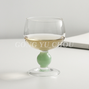 法式 红酒香槟杯复古风果汁饮料杯迷你小杯子 中古风薄荷绿矮脚杯