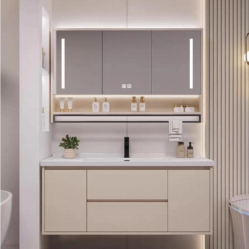 奶油风陶瓷一体盆浴室柜卫生间智能洗手台洗脸盆柜组合实木洗漱台,家装主材,浴室柜组合,淘宝优惠券,粉丝福利购,淘宝优惠卷