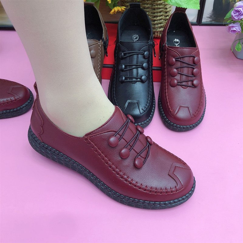 妈妈深口单鞋圆头平l底鞋防滑2025年春秋季休闲软底百搭一脚蹬皮