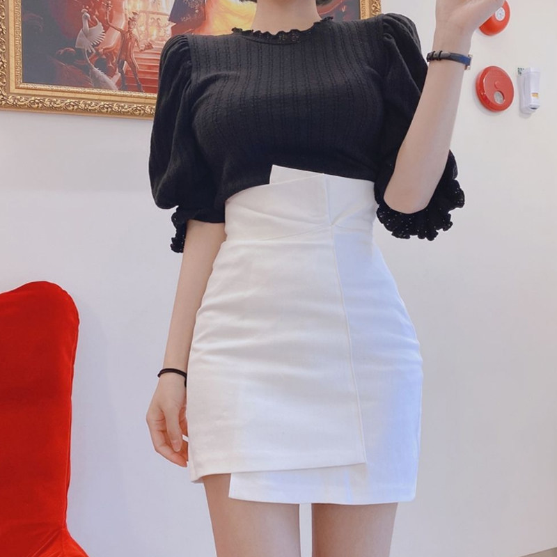 白色高腰半身裙不规则包臀裙女春秋新款修身裹裙黑色一步短裙显瘦