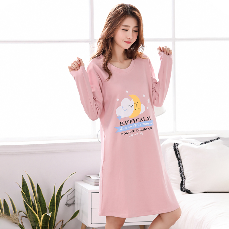 春秋季睡裙女纯棉可爱韩版长袖卡通甜美睡衣夏秋冬V中裙大码家居