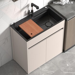 厨房洗菜盆一体橱柜组合落地式不锈钢水槽大单槽洗碗台阳台水池子