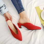 大码 简约休闲素c面百搭绒面粗中跟凉拖鞋 48码 粗跟拖