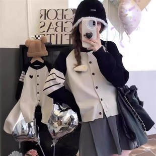 亲子装母女装毛衣外套韩版秋冬新款高端炸街童装爱心公主针织开衫