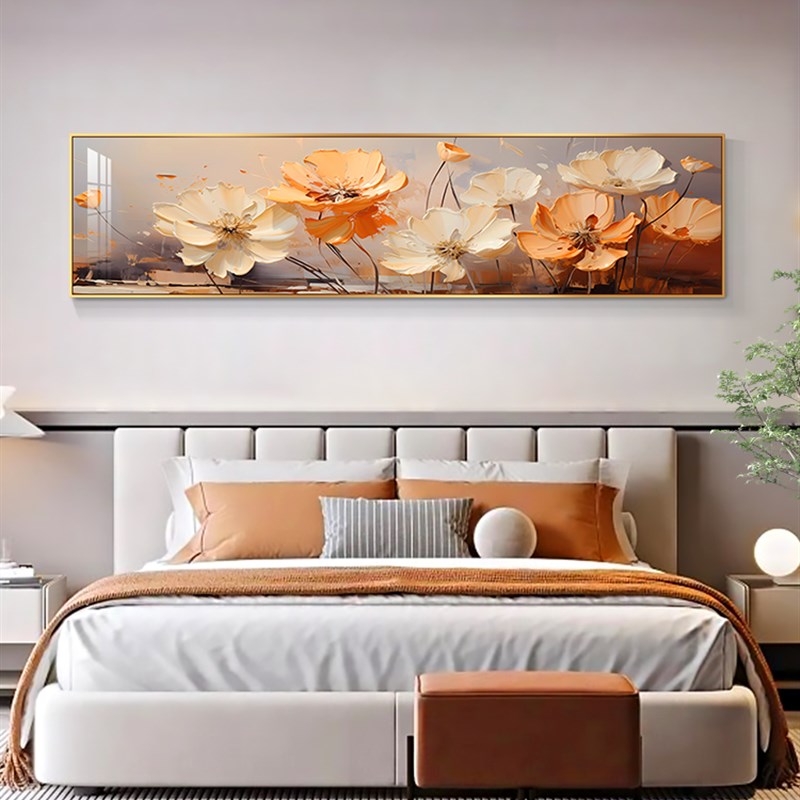 现代简约卧室床头装饰画客厅w横版大幅花卉壁画肌理感主卧墙面挂图片