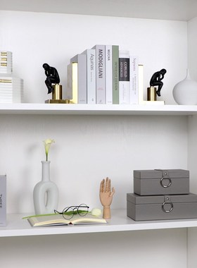 样板房客厅玄关创意家居书柜软装饰品陶瓷花器书挡假书收纳箱组合