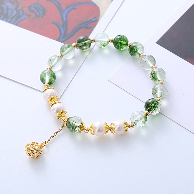 民族风复古仿绿幽灵串珠手链女淡水珍珠手环节日礼物手饰品