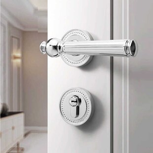 卧室房门锁法式 门锁 家用木门门把手分体磁吸静音色轻银奢室内美式