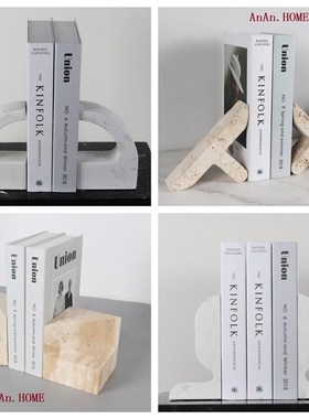 现代简约创意大理石书档书靠书房摆件样板房售楼处桌面书架办公室