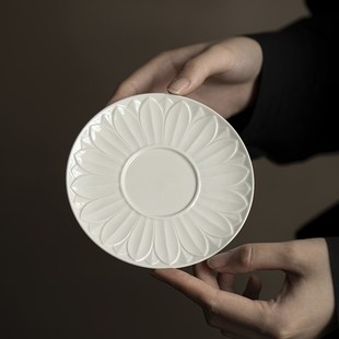 仿宋定窑白陶瓷莲花壶承干泡台茶盘茶杯垫盖碗泡茶壶垫子底座底托