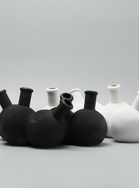 现代极简创意多口连体花瓶家居简约桌面陶瓷摆件客厅插花花器摆设