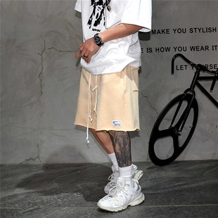 重磅420G纯棉高街毛边短裤男夏季宽松休闲运动直筒五分裤百搭中裤