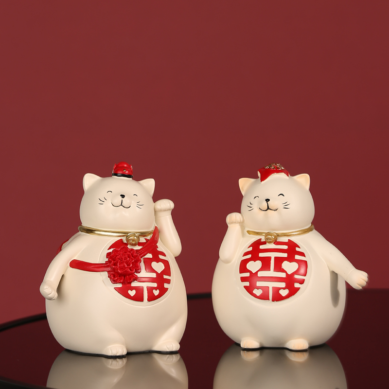 顾居大喜招财猫摆件家用装饰品发财猫结婚礼物送闺蜜新人情侣礼品