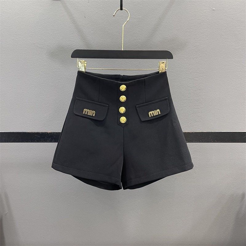 黑色西装短裤女2025春夏新款高腰单排扣显瘦辣妹A字休闲阔腿热裤