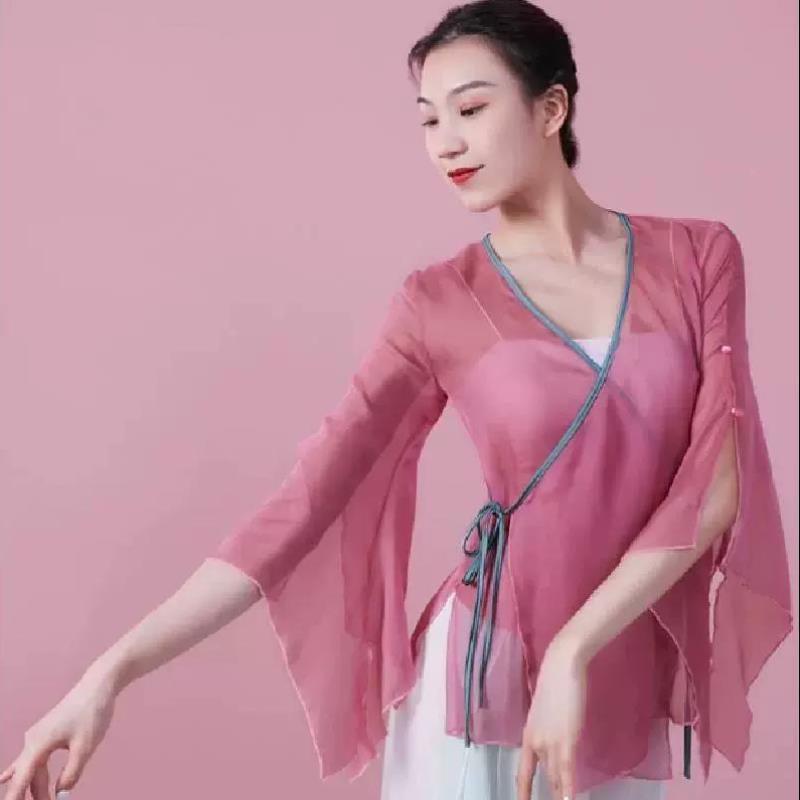 古典舞舞蹈服练功服女身韵纱衣仙气上衣中国民族舞仙气飘飘演出服