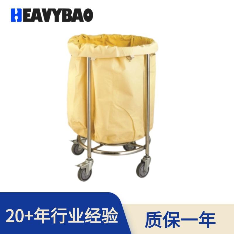 不锈钢201焊接圆形布草洗衣车客房手推可折叠布草车酒店服务车