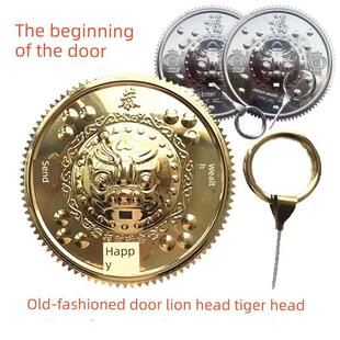 老式门虎头门环不锈钢钛狮头金兽头农村铁门木门拉环头顶