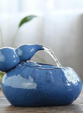 创意鱼缸小型葫芦流水招财家居饰品喷泉水景摆件现代简约桌面景观