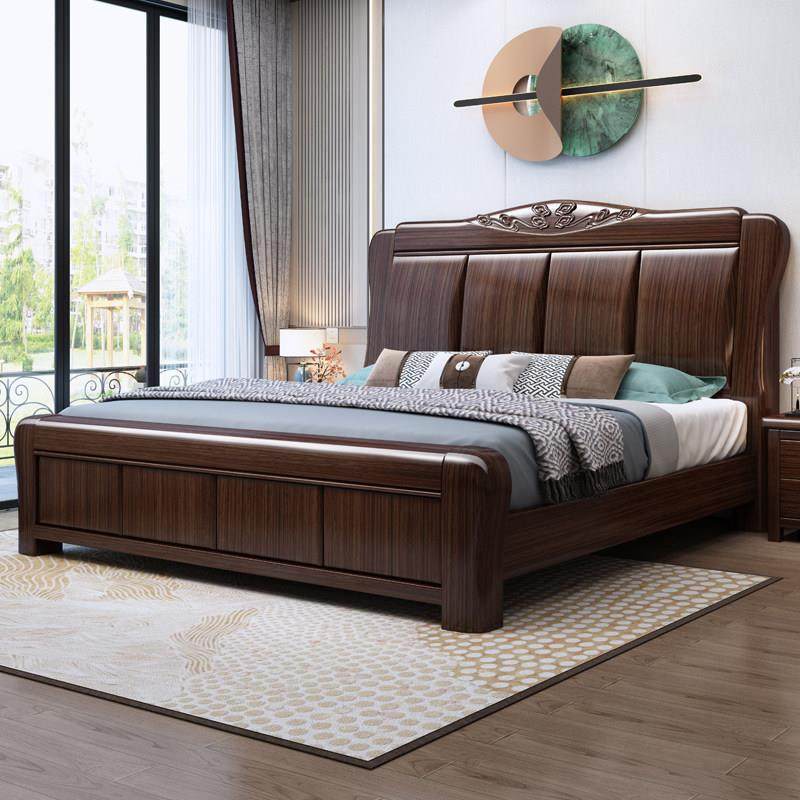 紫色檀香实木床1.8米新中国风双人床主卧室1.5现代简单方便豪华储