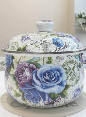 搪瓷加厚福锅大汤锅 5L搪瓷炖锅双耳锅珐琅彩22cm/24cm平底锅煮面