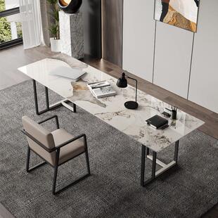 北欧轻奢高端潘多拉大理石会议长条桌现代简约岩板窄边靠墙电脑桌