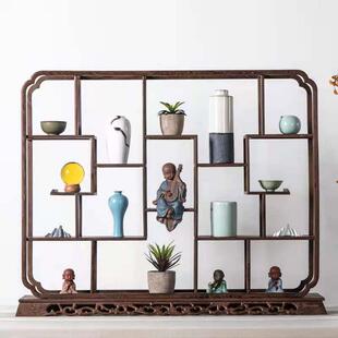 红木博古架小型多宝阁鸡翅木茶具架实木置物架紫砂壶桌面展示架