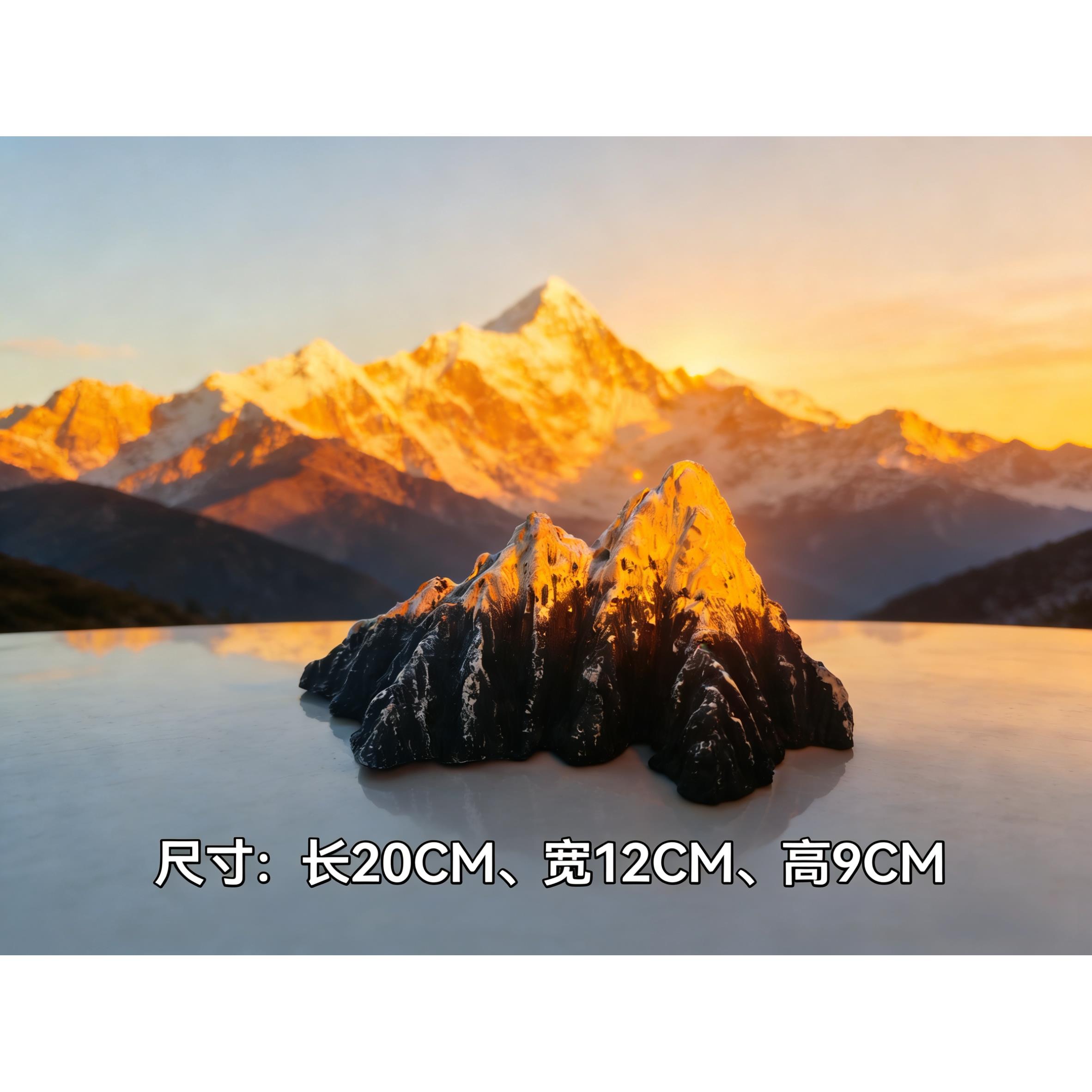 日照金山青龙石鱼缸造景石手工雕刻雪山客厅柜装饰品鱼缸假山摆件
