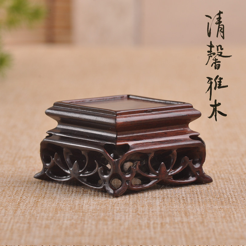 中式古典实木红酸枝雕刻正方玉器核桃奇石花瓶文昌塔印章摆件底座