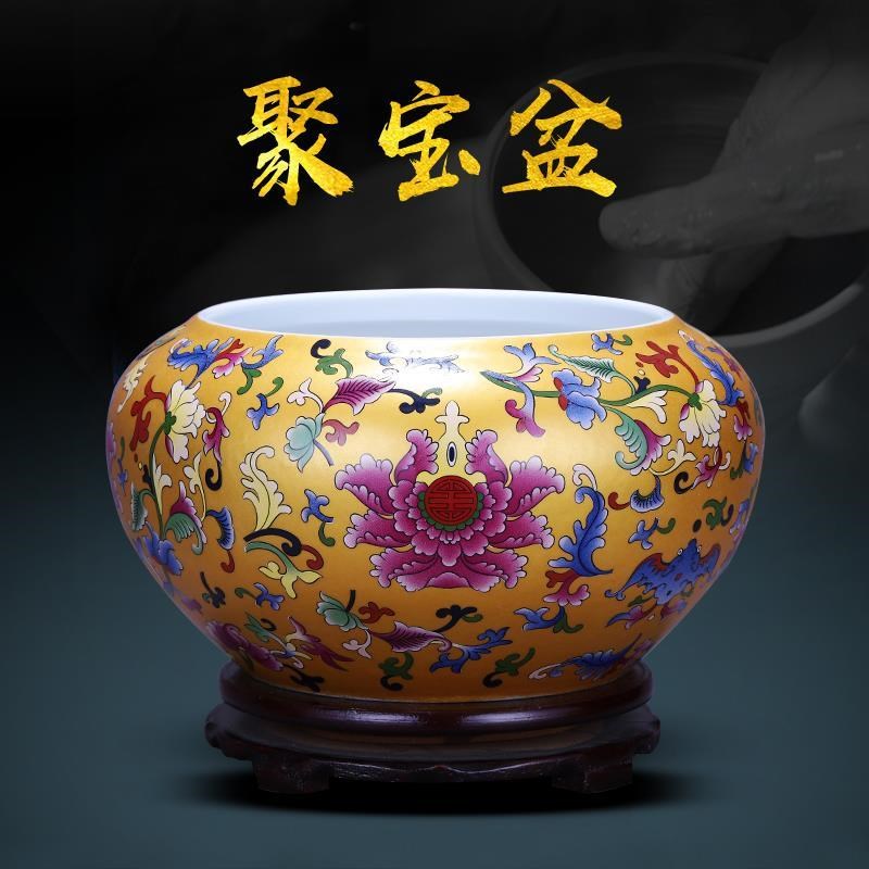 景德镇陶瓷聚宝盆客厅家居装饰品玄关风水摆件办公室博古架工艺品