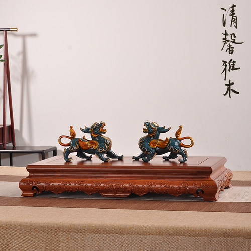红木雕刻方形工艺礼品摆饰花道铜器如意摆件底座实木花盆景奇石实