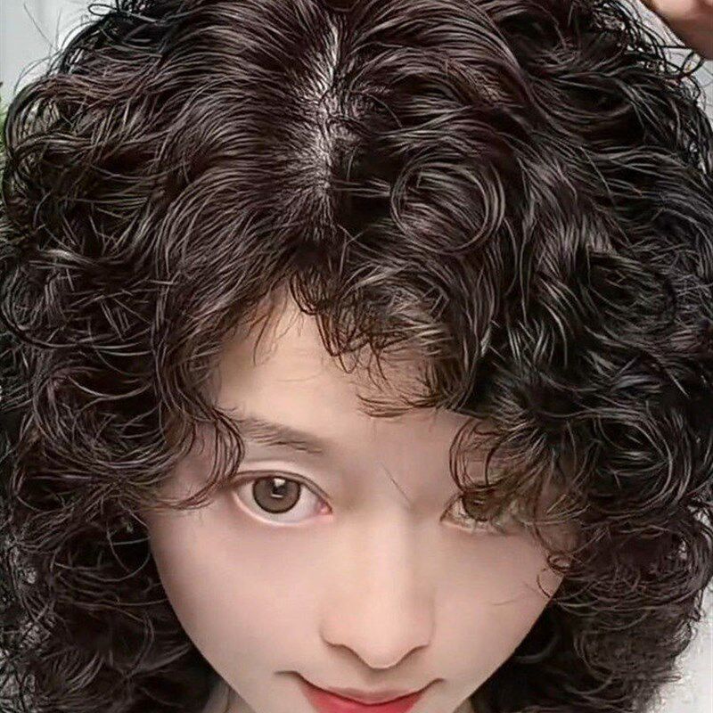 头顶假发片补发顶女头发稀少蓬松烫发遮白发高档真发卷发片