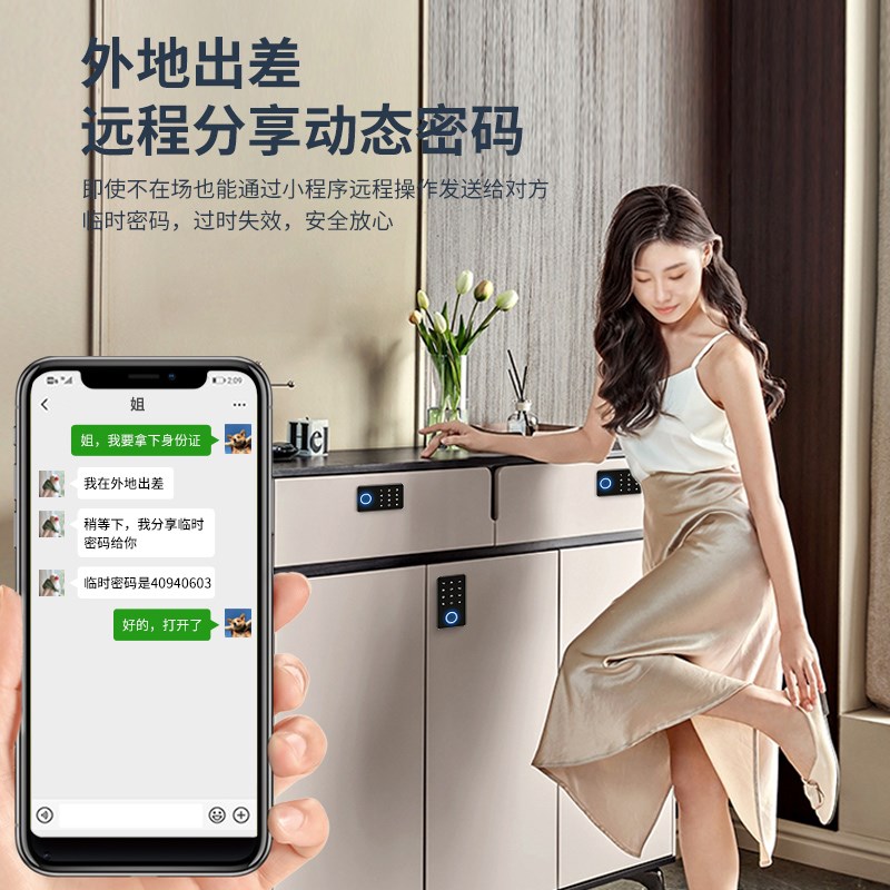 智能指纹抽屉柜锁对开门鞋柜衣柜密码锁家用床头文件柜电子指纹锁