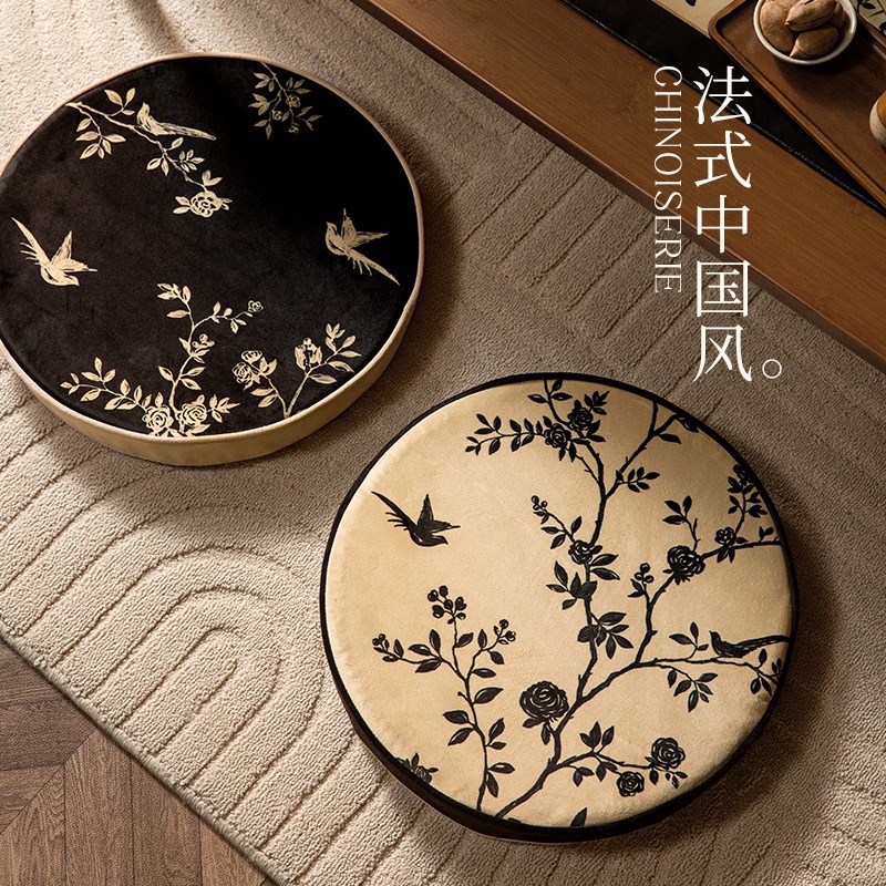 喜即闲花弄影客厅飘窗蒲团圆形蒲团坐垫茶室榻榻米坐墩新中式椅垫